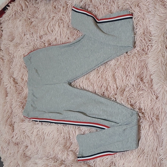 Gray/Grey Leggings White Red and Black Vertical Stripes - Picture 3 of 6